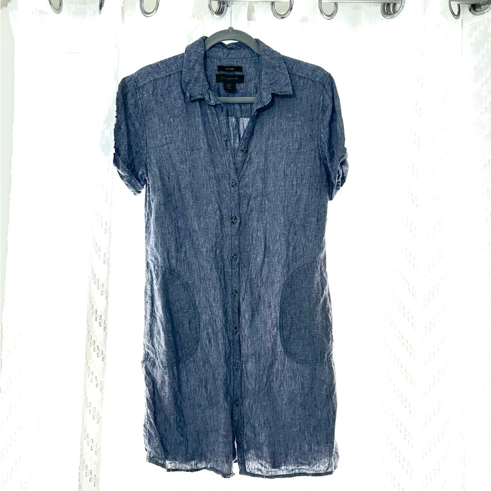 Tahari Slate Blue Casual Button-Down Shirt